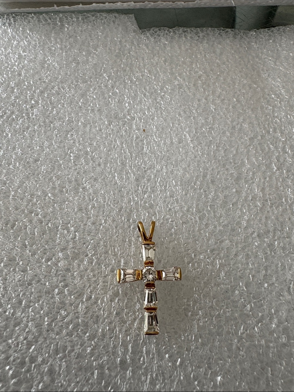Gold-Tone Baguette Cross Pendant with Clear Stones - Women Jewelry Gp